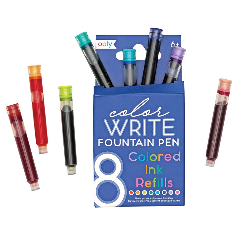 Ooly Color Write Colorful Fountain Pen Ink Refills, Set of 8, Multicolor Refills Compatible with Ooly Fountain Pens Only, School Supplies - Image 1